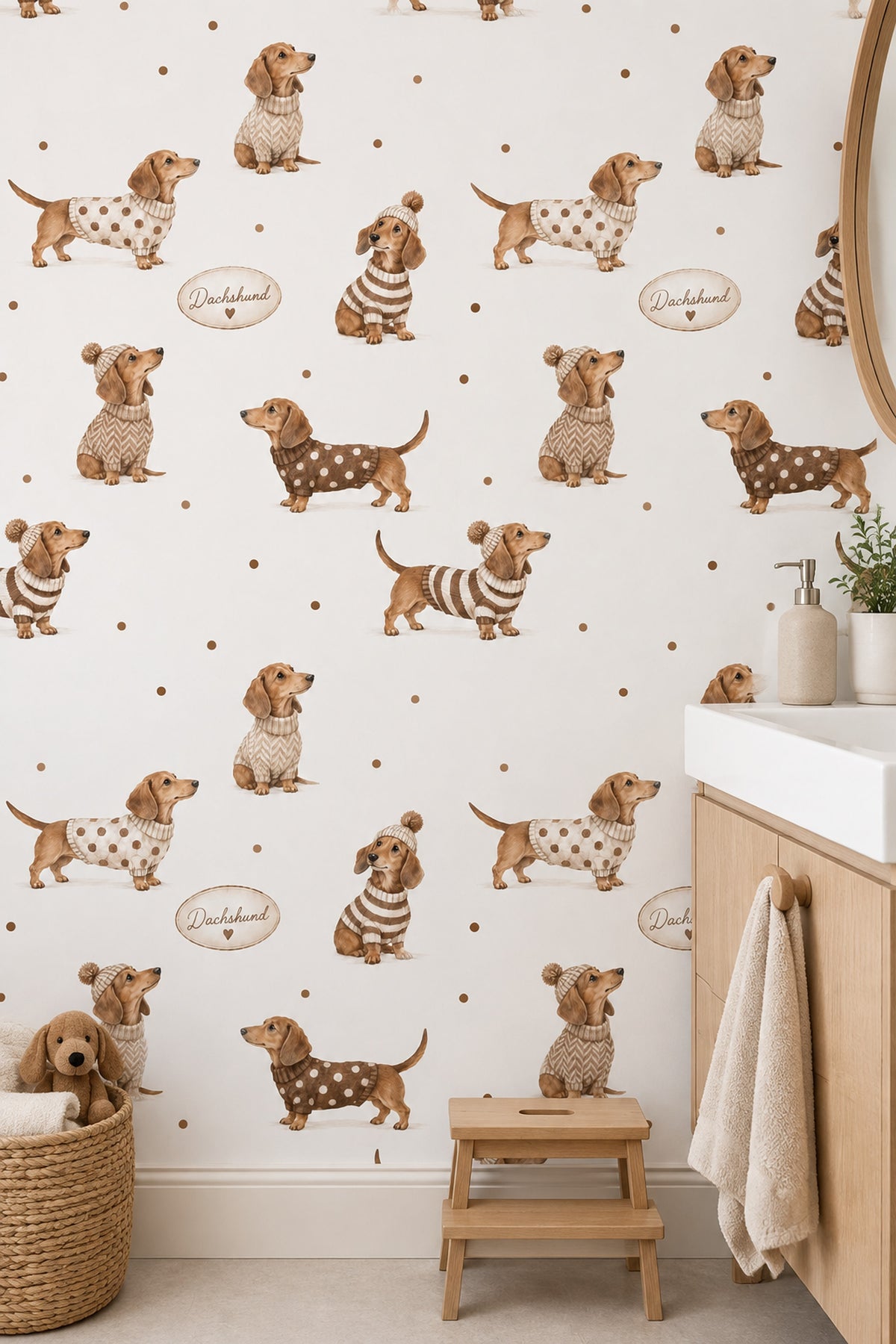 Dachshund Dogs In Knit Sweaters Wallpaper White Background