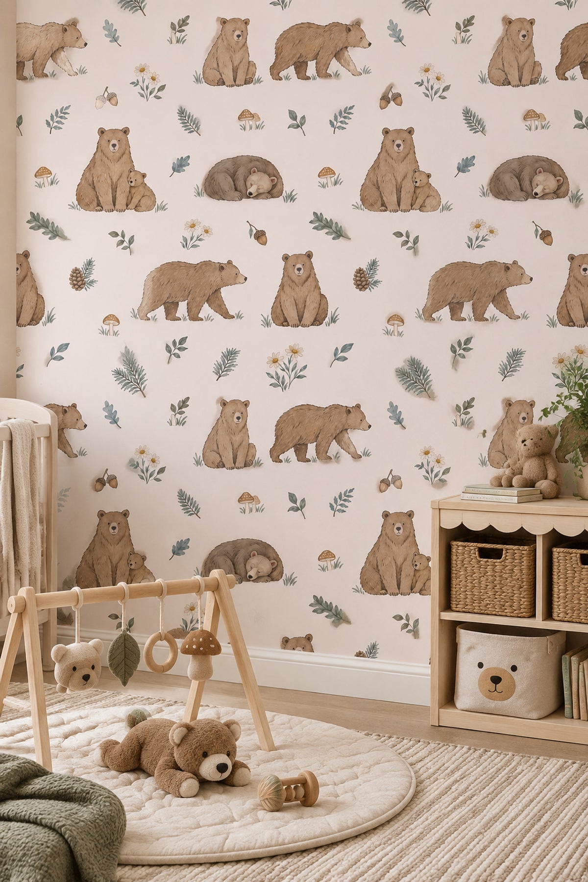 Watercolor Bears Wallpaper Woodland Nursery Pattern