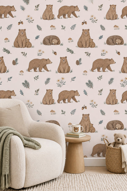 Watercolor Bears Wallpaper Woodland Nursery Pattern