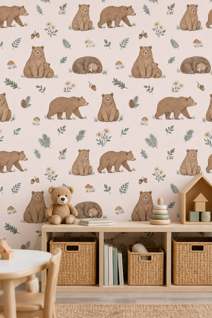 Watercolor Bears Wallpaper Woodland Nursery Pattern
