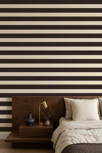 Horizontal Stripes Wallpaper Dark Brown Beige Cream Bands