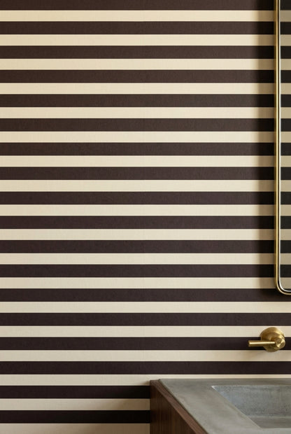 Horizontal Stripes Wallpaper Dark Brown Beige Cream Bands