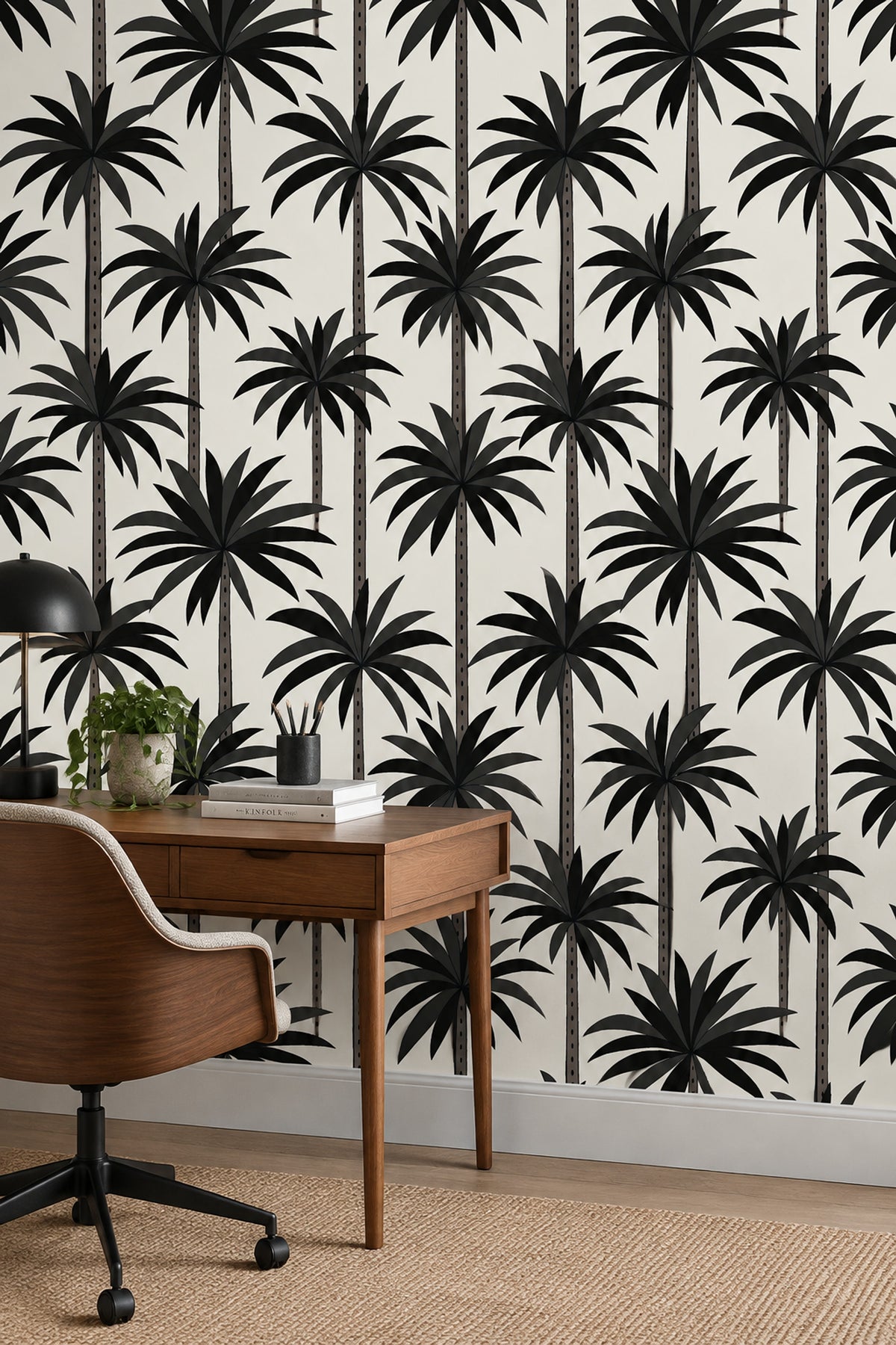 Black Palm Trees Wallpaper Cream Background