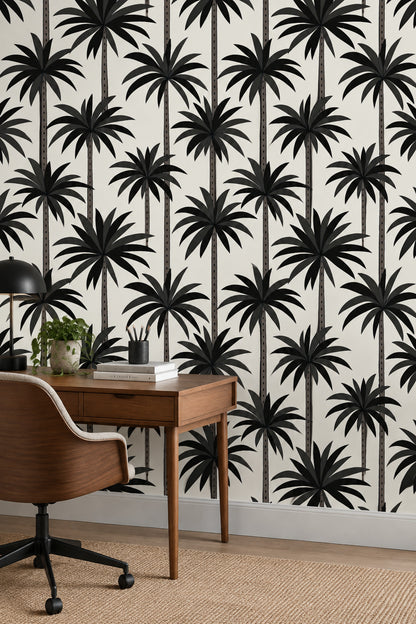 Black Palm Trees Wallpaper Cream Background
