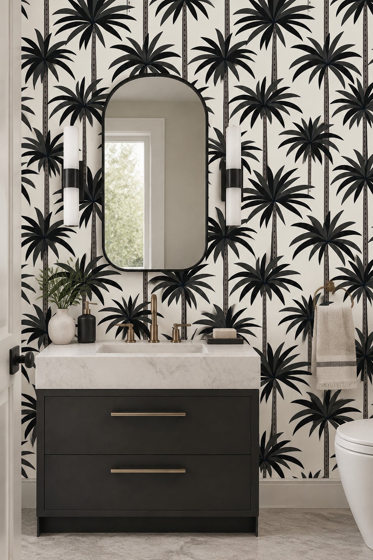 Black Palm Trees Wallpaper Cream Background