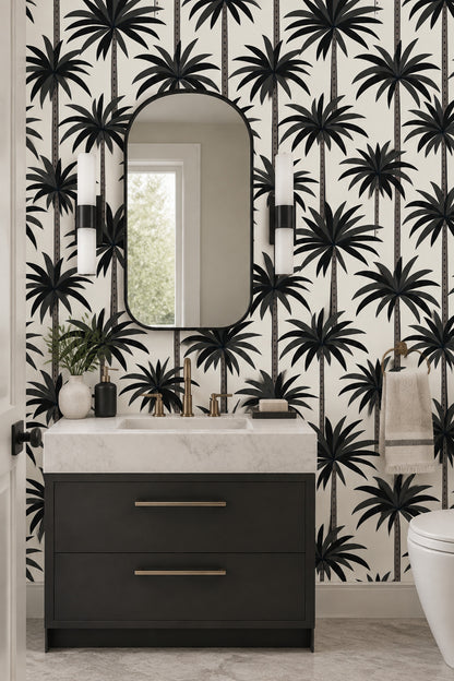 Black Palm Trees Wallpaper Cream Background