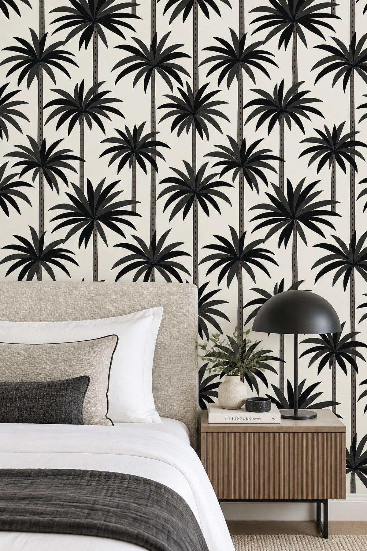Black Palm Trees Wallpaper Cream Background