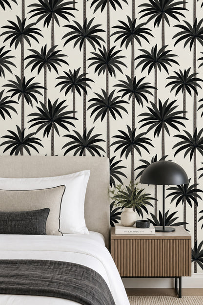 Black Palm Trees Wallpaper Cream Background