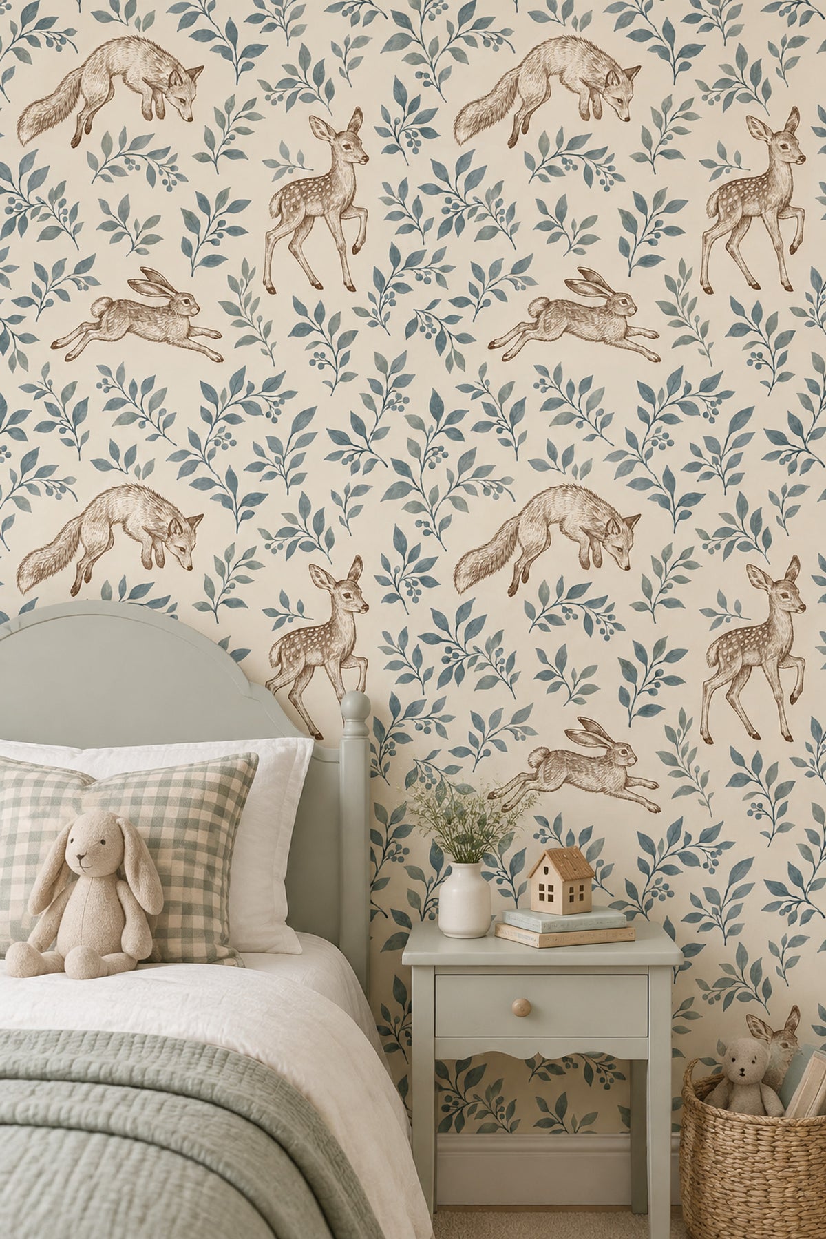 Fox Deer And Rabbit Wallpaper Vintage Woodland Toile Cream