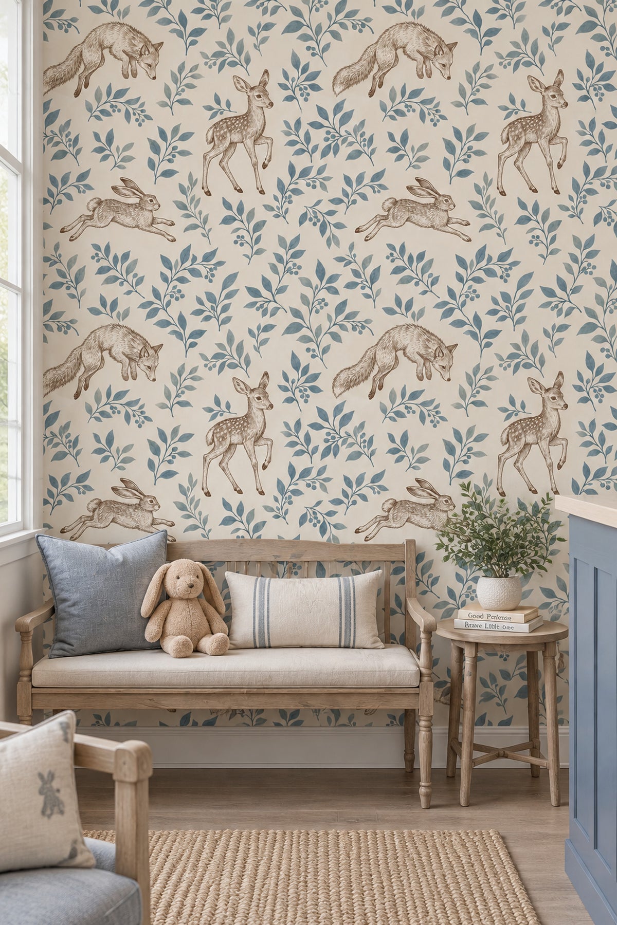 Fox Deer And Rabbit Wallpaper Vintage Woodland Toile Cream