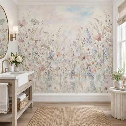 Pastel Wildflowers Wallpaper Watercolor Floral Wall Mural