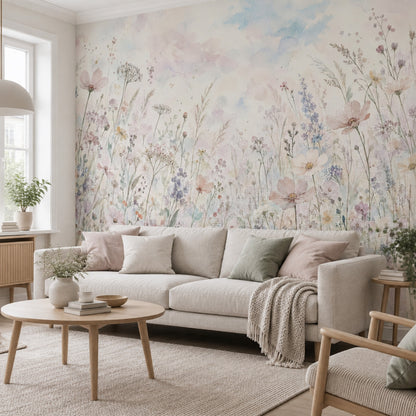 Pastel Wildflowers Wallpaper Watercolor Floral Wall Mural