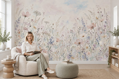 Pastel Wildflowers Wallpaper Watercolor Floral Wall Mural