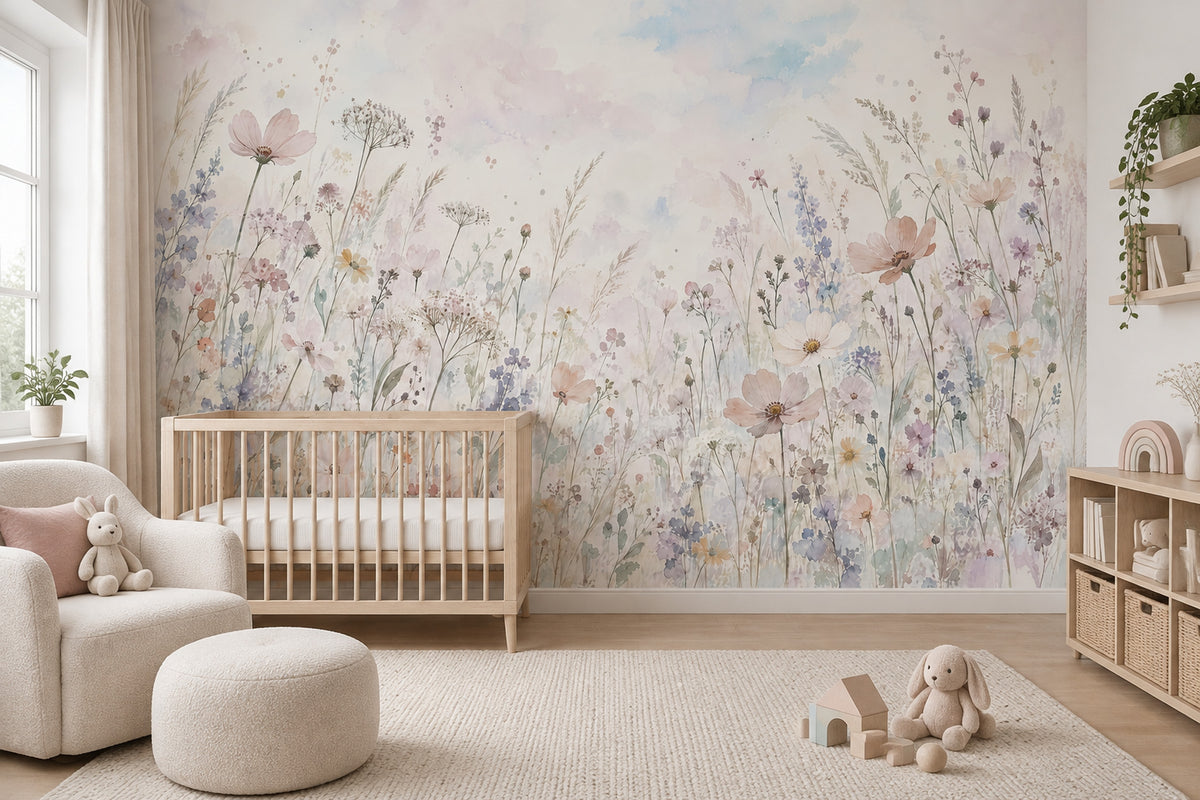 Pastel Wildflowers Wallpaper Watercolor Floral Wall Mural
