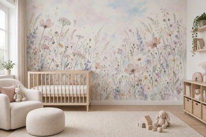 Pastel Wildflowers Wallpaper Watercolor Floral Wall Mural