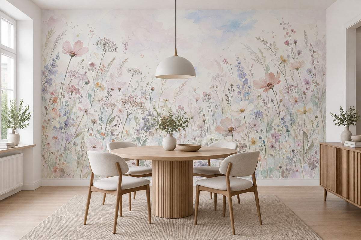 Pastel Wildflowers Wallpaper Watercolor Floral Wall Mural