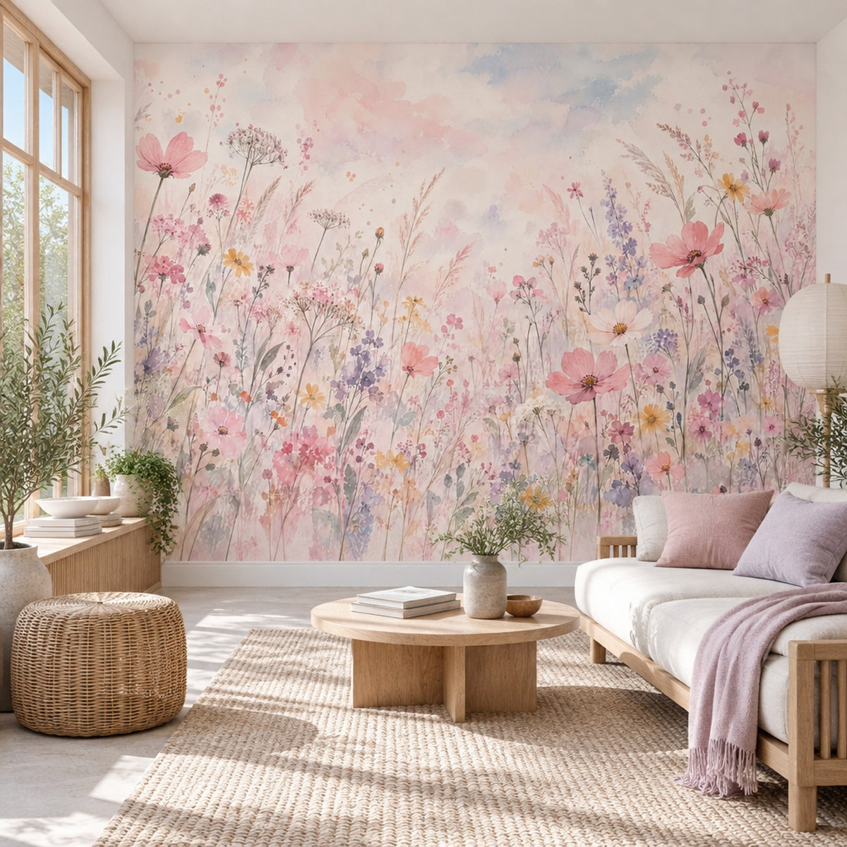 Watercolor Wildflowers Wallpaper Pastel Botanical Wall Mural