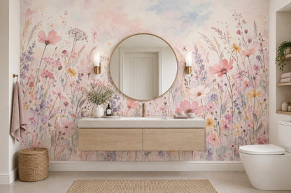 Watercolor Wildflowers Wallpaper Pastel Botanical Wall Mural
