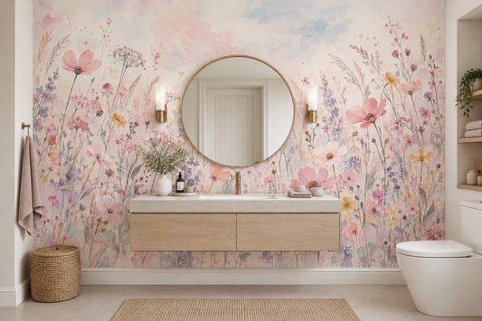 Watercolor Wildflowers Wallpaper Pastel Botanical Wall Mural