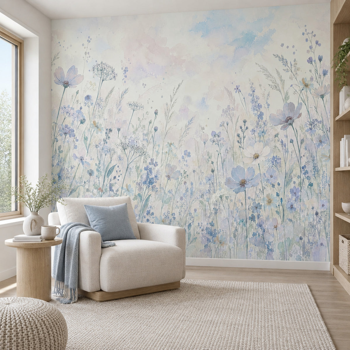 Pastel Wildflower Meadow Wallpaper Watercolor Botanical Wall Mural