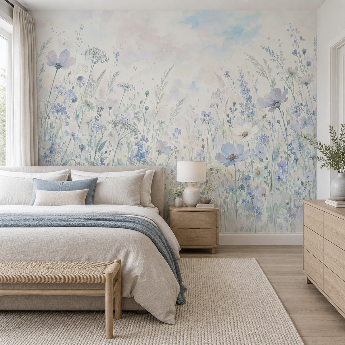 Pastel Wildflower Meadow Wallpaper Watercolor Botanical Wall Mural