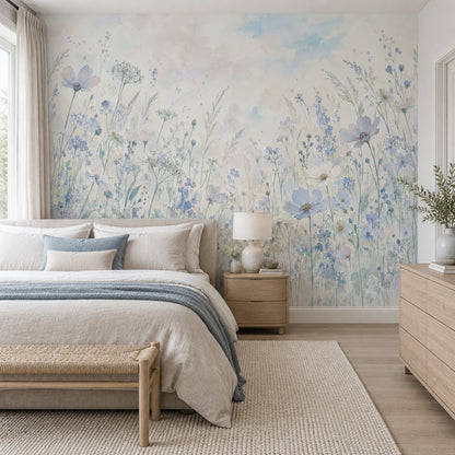 Pastel Wildflower Meadow Wallpaper Watercolor Botanical Wall Mural