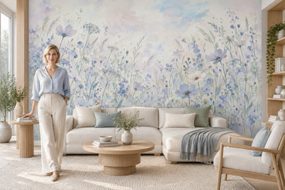 Pastel Wildflower Meadow Wallpaper Watercolor Botanical Wall Mural