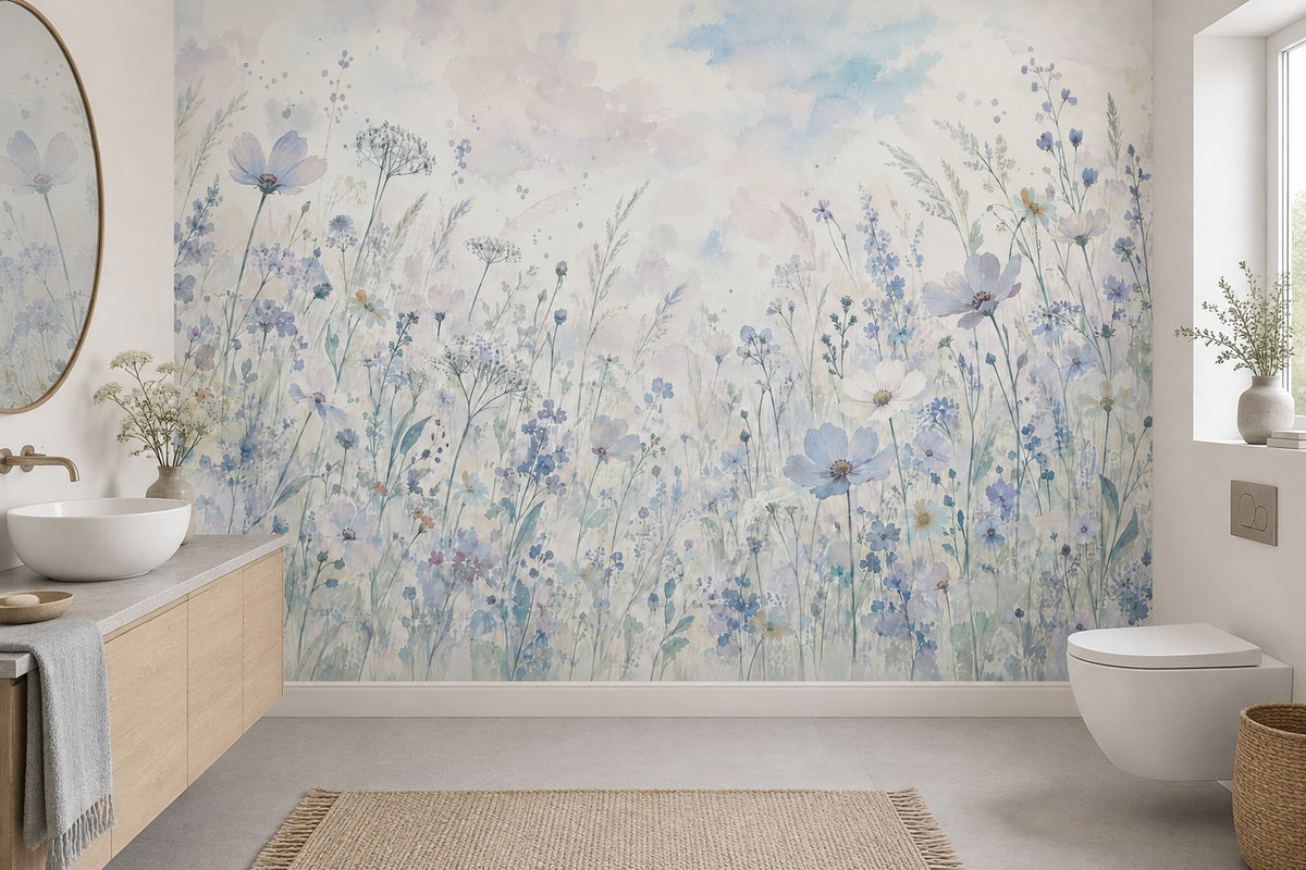 Pastel Wildflower Meadow Wallpaper Watercolor Botanical Wall Mural