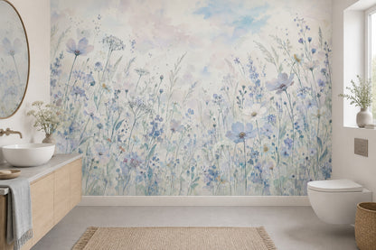 Pastel Wildflower Meadow Wallpaper Watercolor Botanical Wall Mural