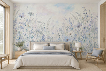 Pastel Wildflower Meadow Wallpaper Watercolor Botanical Wall Mural