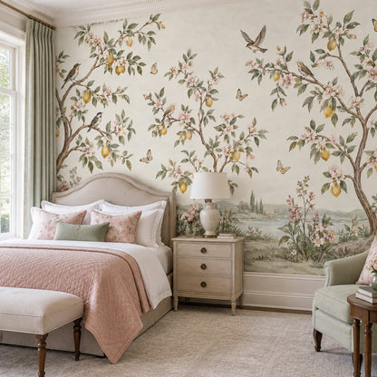 Lemon Trees Wallpaper Vintage Chinoiserie Wall Mural