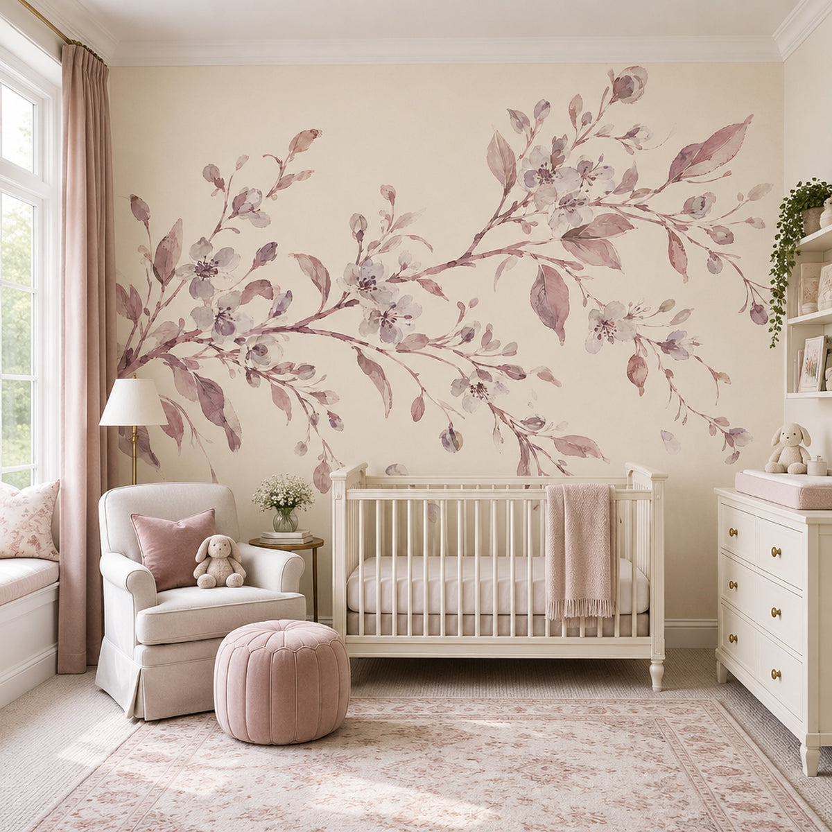Blossoming Branch Wallpaper Watercolor Botanical Wall Mural