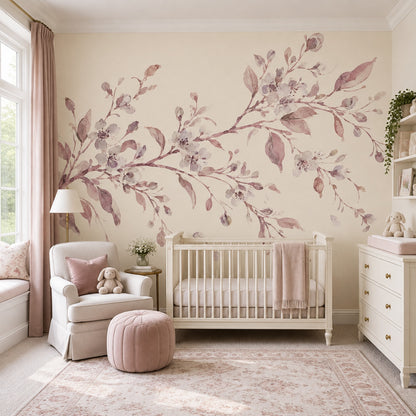 Blossoming Branch Wallpaper Watercolor Botanical Wall Mural
