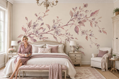 Blossoming Branch Wallpaper Watercolor Botanical Wall Mural