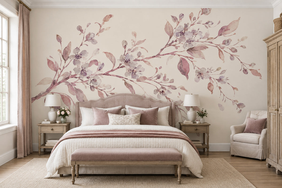 Blossoming Branch Wallpaper Watercolor Botanical Wall Mural
