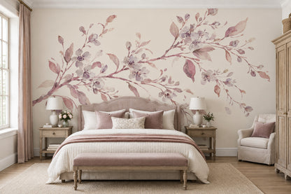 Blossoming Branch Wallpaper Watercolor Botanical Wall Mural