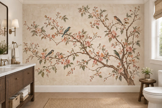 Blossoming Branches And Birds Wallpaper Vintage Chinoiserie Wall Mural