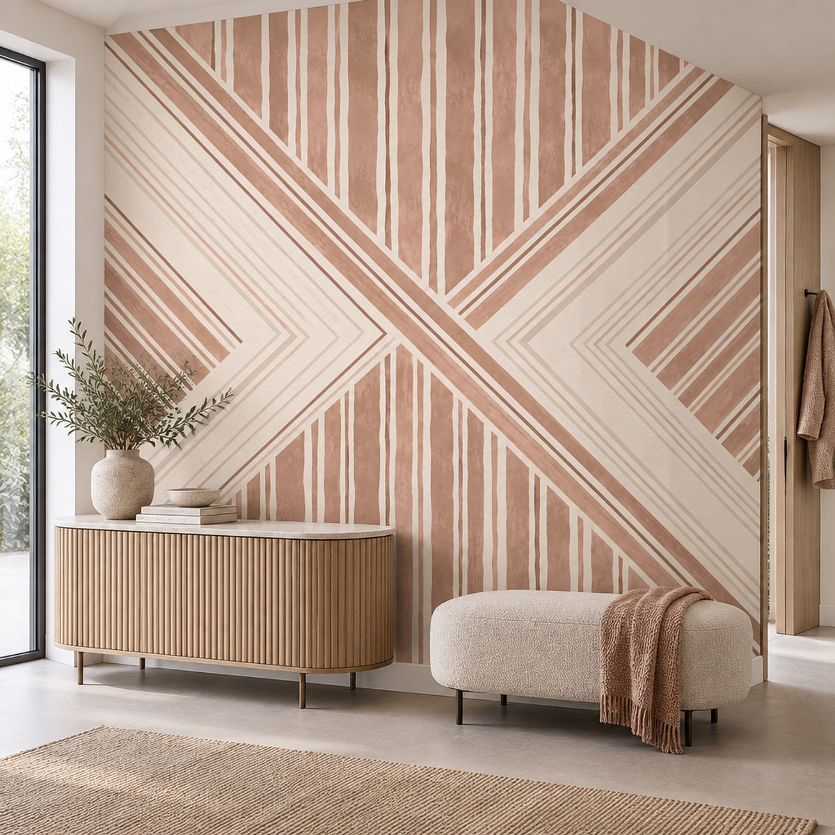 Intersecting Terracotta Stripes Wallpaper Modern Geometric Wall Mural