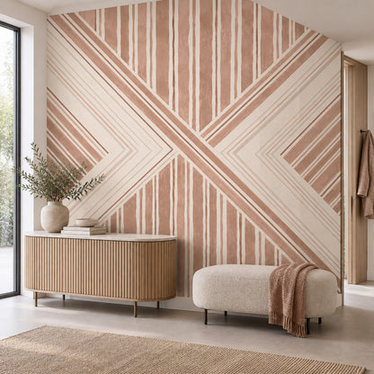 Intersecting Terracotta Stripes Wallpaper Modern Geometric Wall Mural