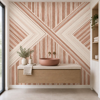 Intersecting Terracotta Stripes Wallpaper Modern Geometric Wall Mural