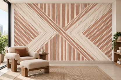 Intersecting Terracotta Stripes Wallpaper Modern Geometric Wall Mural