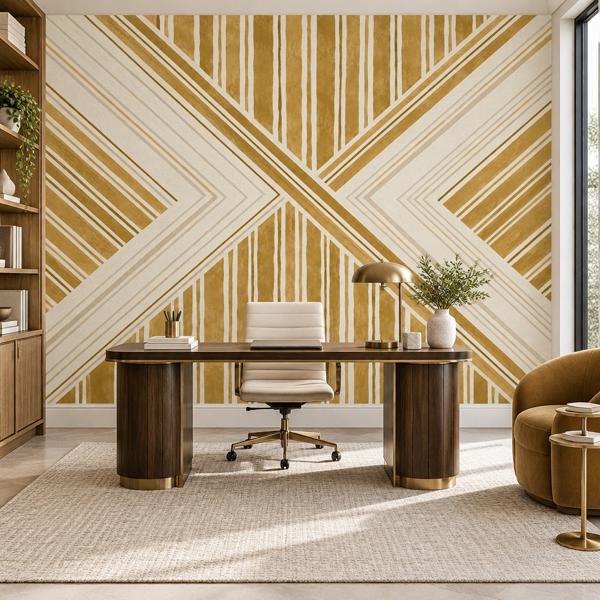 Gold Chevron Stripes Wallpaper Art Deco Accent Wall Mural