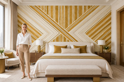 Gold Chevron Stripes Wallpaper Art Deco Accent Wall Mural