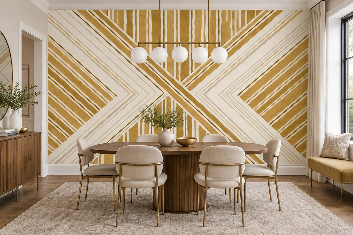 Gold Chevron Stripes Wallpaper Art Deco Accent Wall Mural