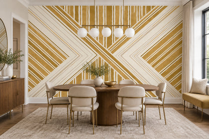Gold Chevron Stripes Wallpaper Art Deco Accent Wall Mural