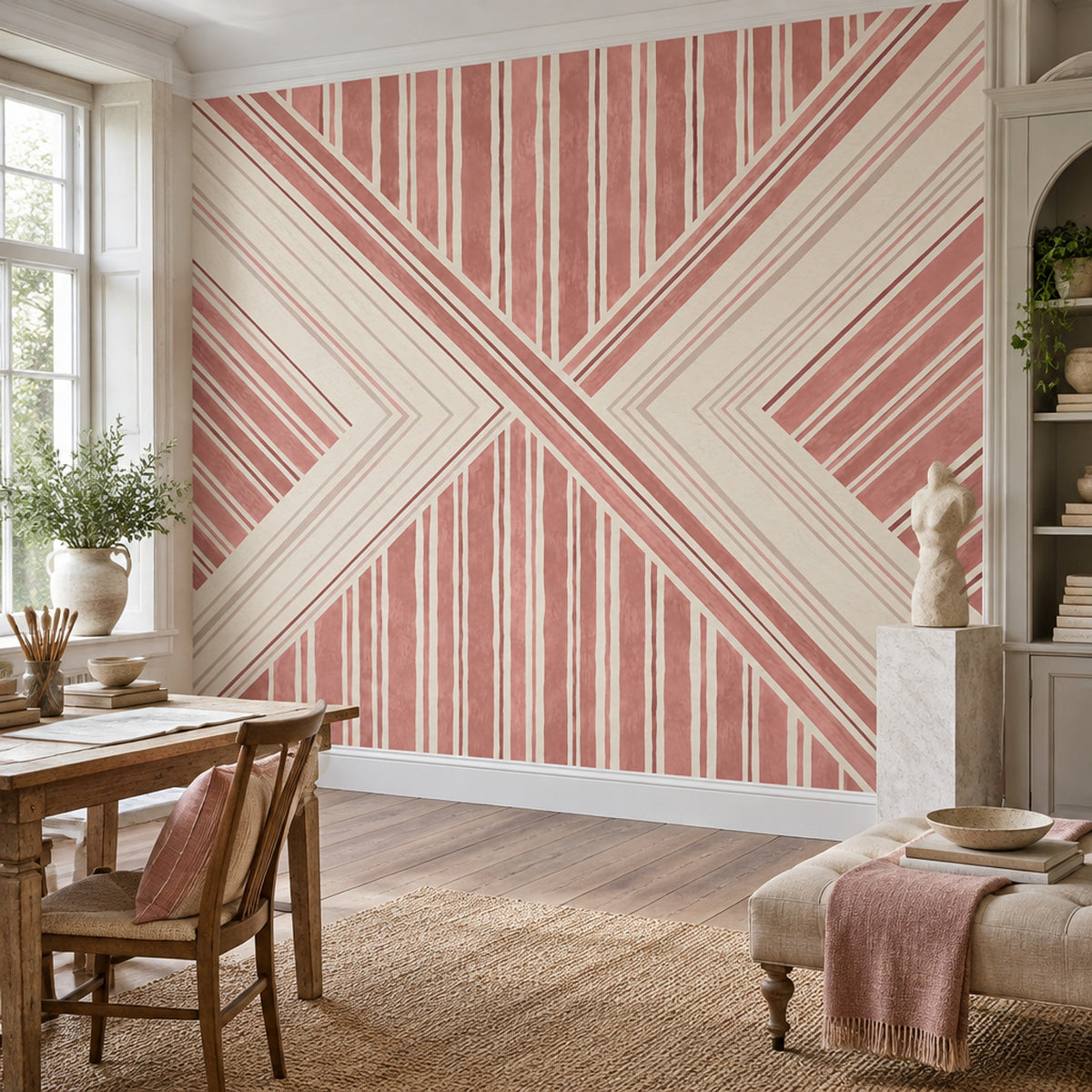Intersecting Blush Stripes Wallpaper Modern Geometric Wall Mural