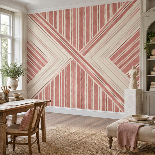 Intersecting Blush Stripes Wallpaper Modern Geometric Wall Mural