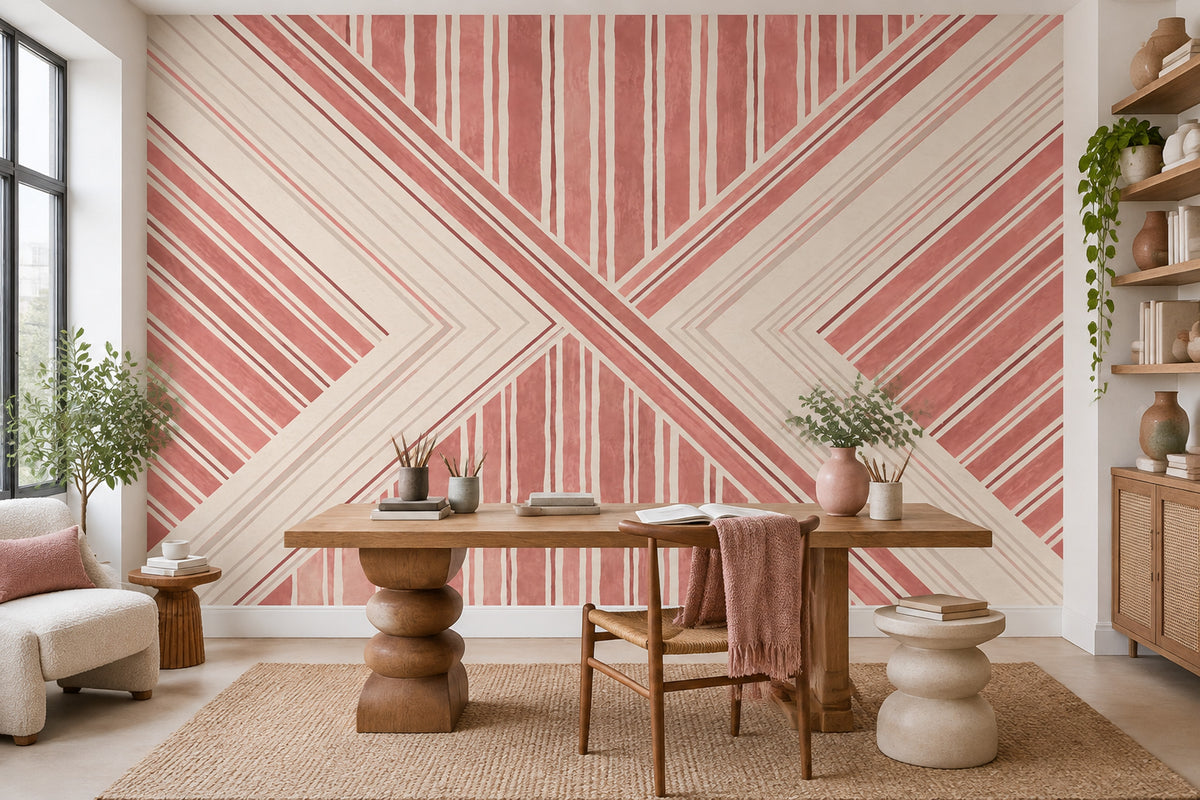 Intersecting Blush Stripes Wallpaper Modern Geometric Wall Mural