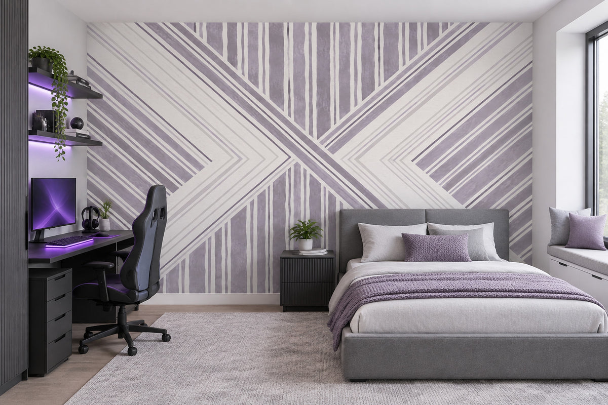 Lavender Chevron Stripes Wallpaper Modern Linear Wall Mural