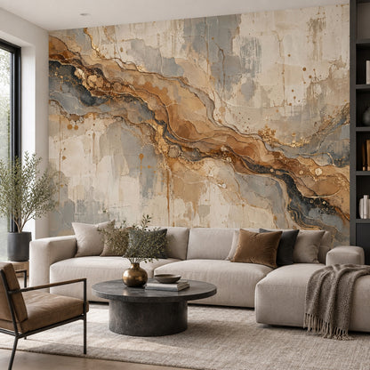 Wavy Marble Veins Wallpaper Gold Line Concrete Texture Wall Mural